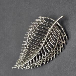 Silver Tone Leaf Brooch Vintage Signed SHP Fall Autumn Leaves